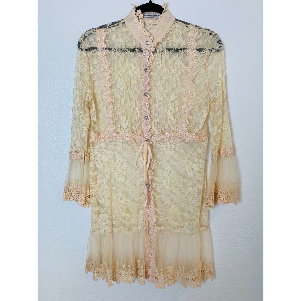 Passion Concept Lace Mini Dress Womens S Cream Coquette Fairycore Rhinestone